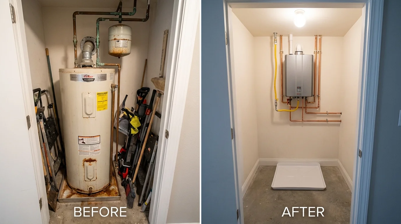 Tank water heater versus wall-mounted tankless unit comparison for Red Cloud, NE homeowners