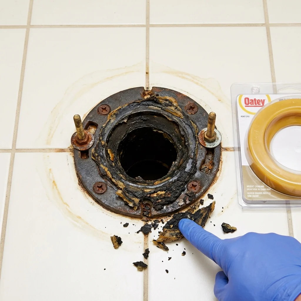 Failed wax ring showing water seepage at the base of a toilet in a Red Cloud, NE home